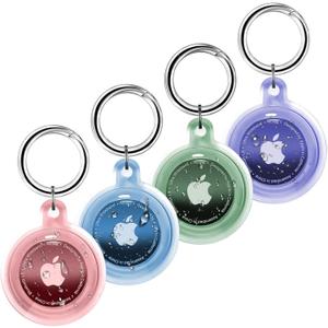 IPX8 Waterproof for Airtag Holder, 4 Pack for Apple for Airtags with Keychain, for Air Tag Case for Luggage, Dog Collar, Keys, Anti-Scratch Full Body Protective for Air Tags Holder4 Colors (A2-Pink/Blue/Green/Purple)