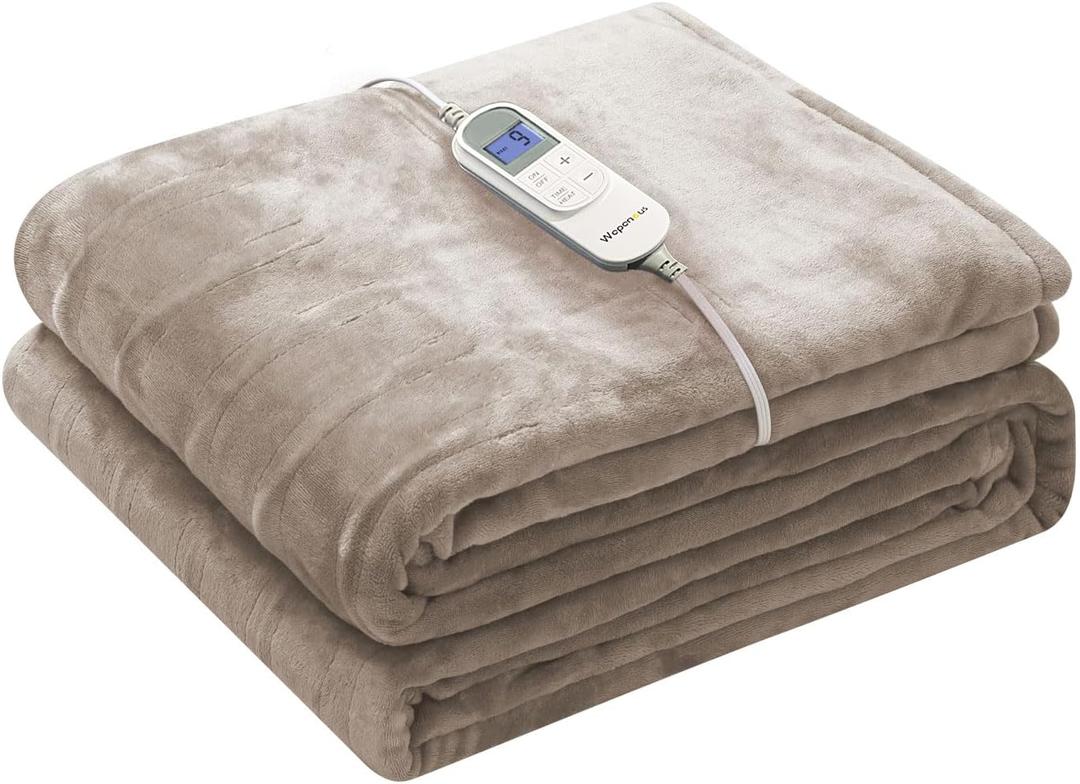 Wapaneus Heated Blanket Electric Blanket 72" x 84" Full Size with 10 Heating Levels and 12 Hours time Settings, Flannel Fast-Heating Electric Blanket, ETL Listed, Machine Washable, Mushroom