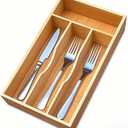 guiogc Bamboo Kitchen Drawer Silverware Organizer, 7 Inch Silverware Utensils Tray Holder for Small Drawer, Wood Caddy for Flatware Cutlery Knives 4-Slots