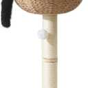 SHENGOCASE Small Cat Tree Tower with Large 17.7" Rattan Wicker Basket, Handwoven Nest Basket Bed, Window Perch for Large Cats up to 25LBS