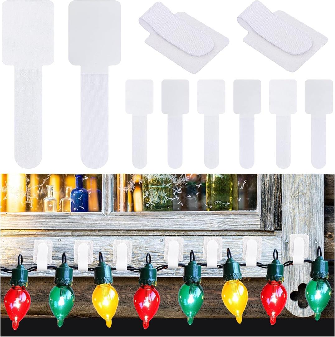 80 Pcs Adhesive Christmas String Lights Strap Holders, Outdoor Hanging Christmas Lights Cable Ties, Hook and Loop Cable Clip Cord Organizer for LED String Light, Cables Management, Porch Patio Decor