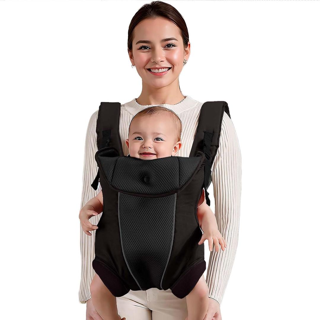 Ergonomic Baby Carrier with Adjustable Strap,4-in-1 Newborn to Toddler Carrier,Breathable Mesh Baby Carrier for Summer,Compact for Travel & Outdoor Adventures,Ideal for Infants 0-3 Years (Black -2)