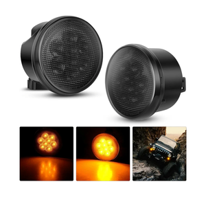 B.ZSSY Turn Signal Lights Smoked Lens Compatible with 20072018 JK JKU Unlimited Amber LED Front Indicator Blinker Grill Parking Lamp without DRL Halo(1 Pair)