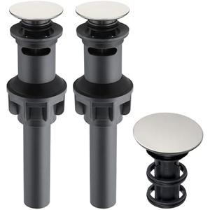iFealClear Pop Up Bathroom Sink Drain with Overflow, Push and Seal Pop Up Drain Stopper for Faucet Vessel, Anti-Explosion and Anti-Clogging pop up Plunger Sink Drain Assembly, Brushed Nickel, Pack of 2 