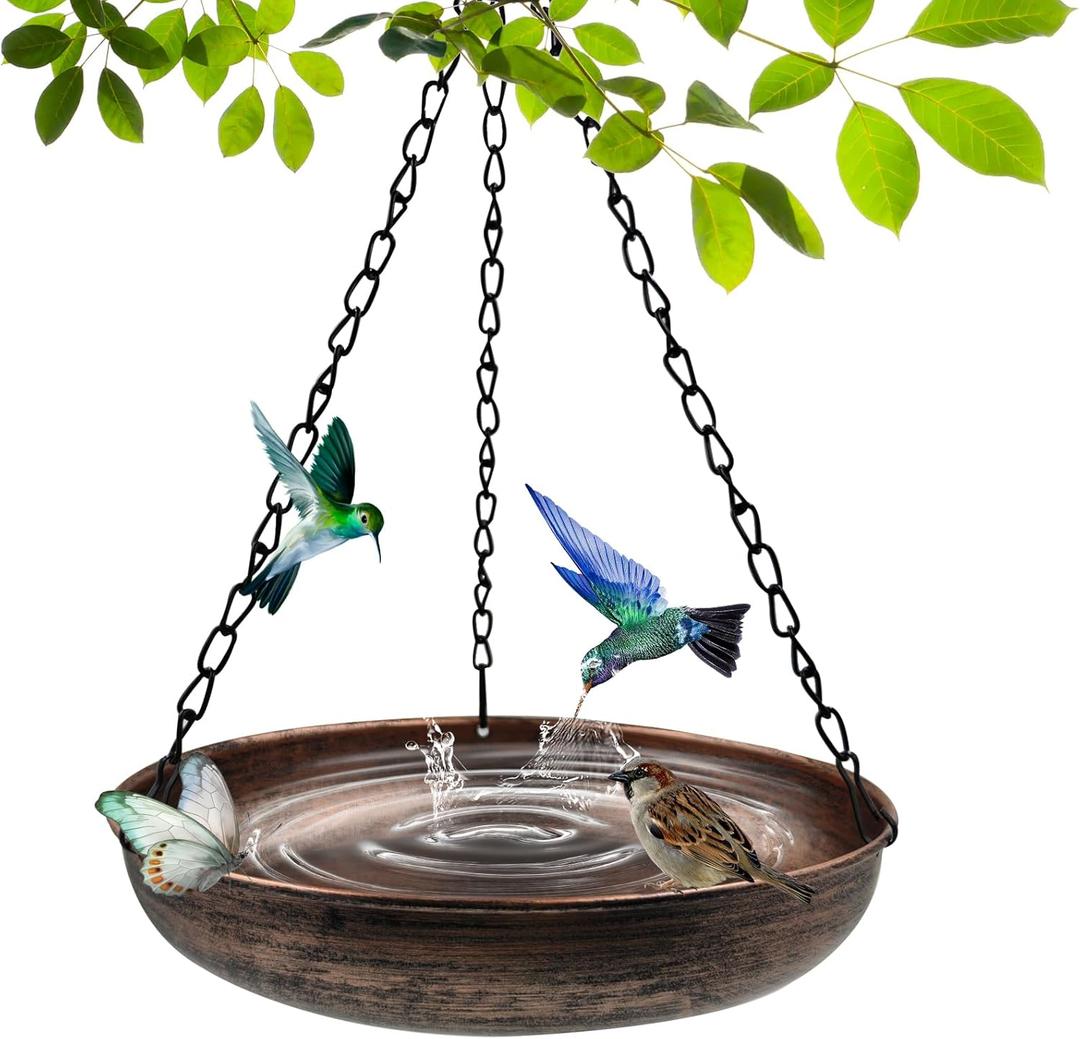 Hanging Bird Bath for Outside, 10" Metal Bird Bath Bowl with Chains & Hook Outdoor Hanging Birdbath for Tree, Gazebo, Patio, Balcony, Gift for Bird Lovers