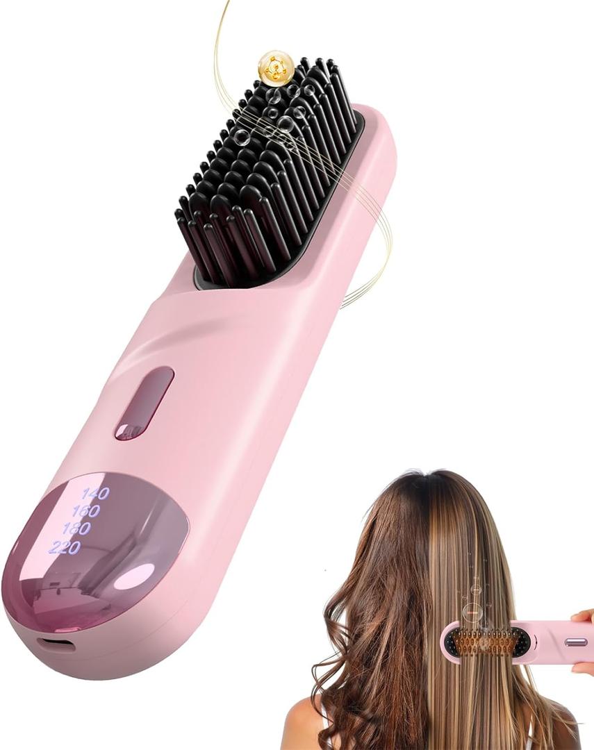 Go Brush Pro 2025 Hair Straightener Brush 300 Million Negative Ionic Portable Hair Straightener Comb for Women with 4 Temps Fast Heating MCH Ceramic Coating Smooth Frizz - Free Hair