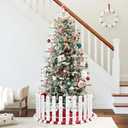 Christmas Tree Fence, Holiday Decoration White Picket Fence Plastic PVC Heavy Duty, Small Fence Panel Around Artificial Real Xmas Trees, Fence Gate to Go, Freestanding Circle Barrier for Toddler Cats