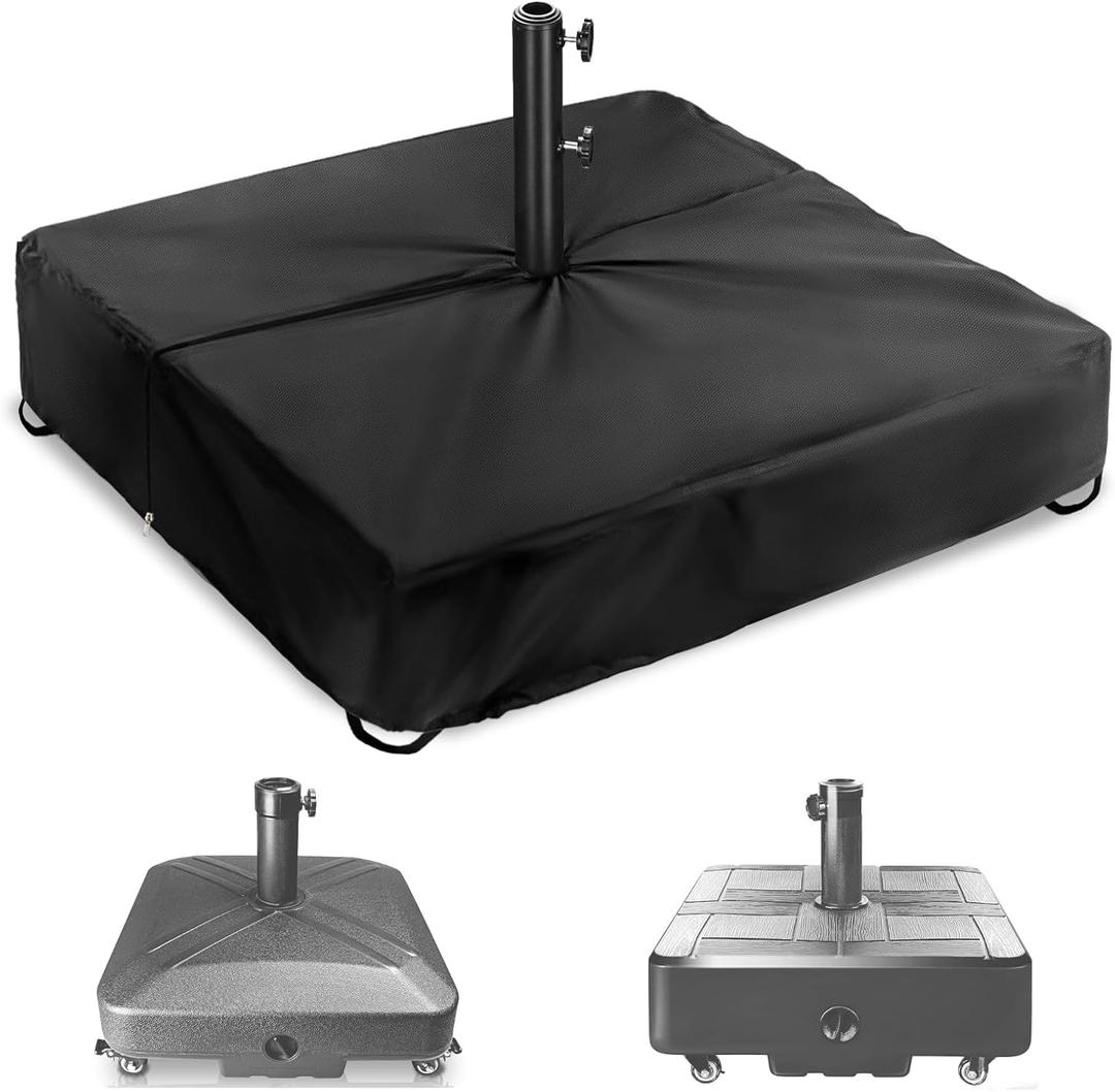Rileytee Patio Umbrella Base Cover,Outdoor Heavy Duty 600D Waterproof Anti-UV Square Umbrella Stand Base Covers (21"L x 21"W x 5"H-Black)