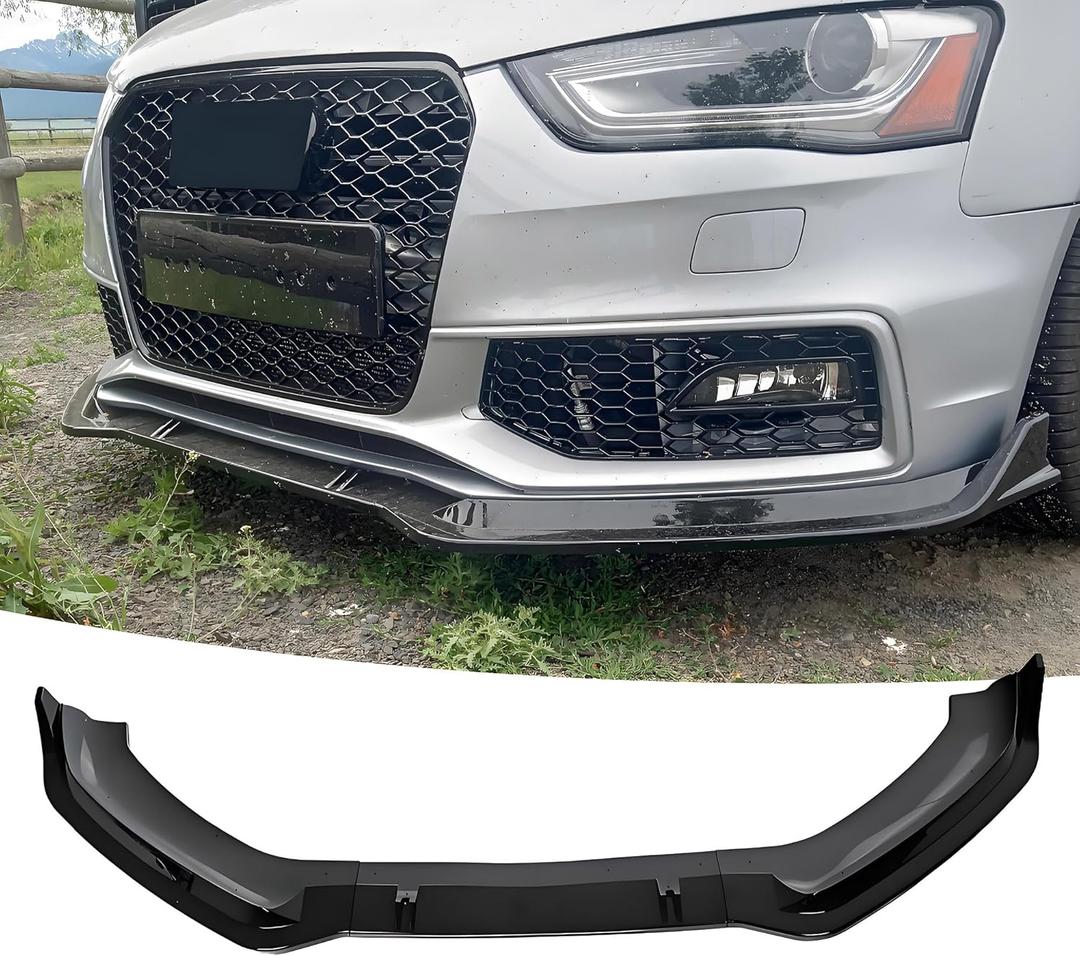 Front Bumper Lip Splitter Spoiler Fit for Audi S5/ A5 S-Line/ A5 B8 B8.5 2008-2017 + S4/ A4 S-Line/ A4 B8 B8.5 2008-2016, 3pcs Accessories Air Chin Body Kit (Gloss Black)