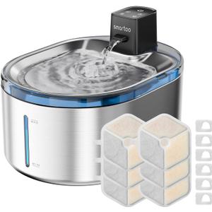 Wireless Cat Water Fountain Stainless Steel, 152oz/4.5L Cat Fountain Battery Operated, Cordless Pet Water Fountain for Cats & Dogs with Motion Sensor, Ultra Quiet Pump, 6 Filters