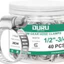 40PCS Hose Clamps Stainless Steel Adjustable 1/2" 3/4"(13-19mm) Worm Gear Hose Clamp, Heavy Duty Metal Small Hose Clamps for Automotive, Pipe, Radiator Plumbing, Fuel Line