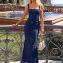 BORIFLORS Women's Square Neck Ruched Bodycon Maxi Dress (Blue, L)