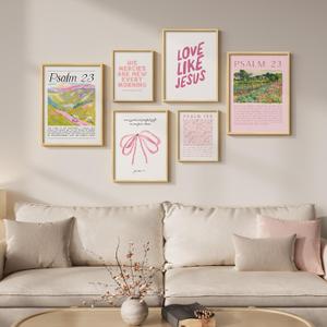 Framed Christian Canvas Wall Art Set of 6, Pink Scripture Prints with Bible Verse Quotes and Preppy Inspirational Artwork, Religious Decor for Living Room Bedroom Kids Room Nursery Prayer Room (11"Wx14"H x 2Pcs 12"Wx16"H x 2Pcs 8"Wx10"H x 2Pcs)