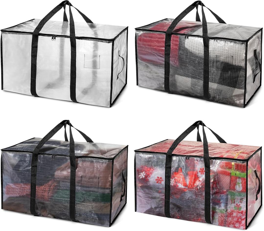 ClearSpace Heavy Duty Moving Bags or Storage Bags  Clear Storage Bins with Lids, Large Moving Boxes with Backpack Straps & Zippers  Packing Bags & Moving Supplies for College Dorm- 4 Pack