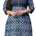 Yash Gallery Plus Size Cotton Chevron Printed A-line Indian Kurtis for Women (Blue) 3XL