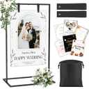Wedding Welcome Sign Stand, Adjustable Sign Stand Includes Custom Design & Leather Sign Hanging Straps, Heavy Duty Metal Floor Standing Easel Stand, Welcome to Our Wedding Sign Holder (Black)