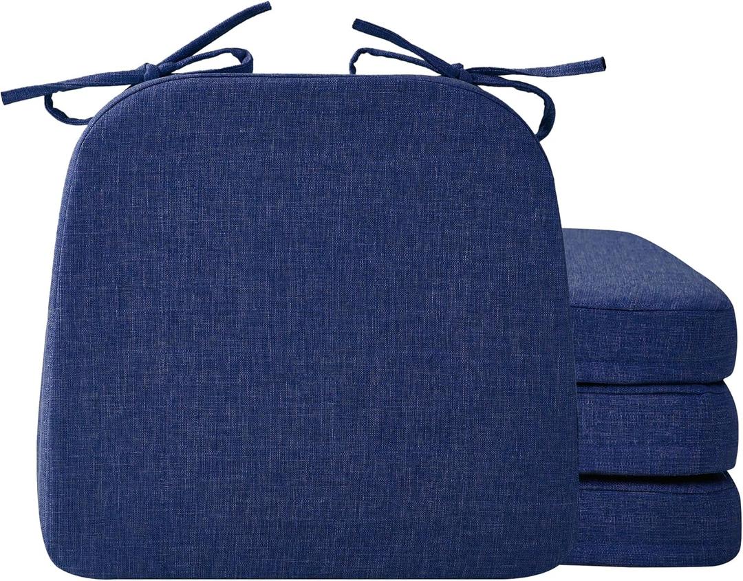 Chair Cushions for Dining Chairs, 2" Thick Seat Cushions for Kitchen Chairs, D-Shaped Chair Pads with Washable Cover, Ties and Non Slip Backing, 17'' x 16'', Set of 4, Blue