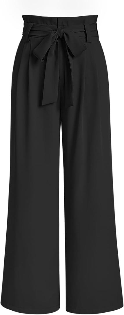 LILLUSORY Wide Leg Dress Pants Women's Paperbag High Waisted Business Casual Trousers with Removable Belt (Black, L)