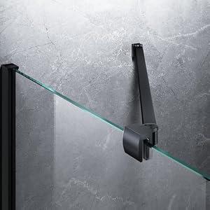 Frameless Shower Door Support Bar, Stainless Steel Wall-to-Glass Support Arm to Fixed Shower Glass Panel, for 1/ 4"-3/ 8" (6-10 mm) Door, 180° Pivot & Stow-Flat Mode (Matte Black, 23.6-inch(600mm))