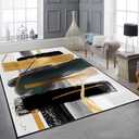 9CH Fashion Modern Area Rug 7' X 5', Abstract Art Painted Black White Gold Foil Modern Artwork Area Rug Non-Slip Carpet for Living Room Bedroom Dining Room