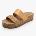 DREAM PAIRS Women's Platform Wedge Sandals with Arch Support, Comfortable Beach Slip-on Flat Sandals, Casual 2-Strap Cork Cushion Slides for Women, 8