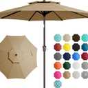 JEAREY 9' 2-Tiers Patio Umbrellas Outdoor Table Market Umbrella w/Push Button Tilt/Crank, 8 Sturdy Ribs, UV Protection Waterproof Sunproof(Tan)