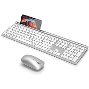 CHESONA Wireless Keyboard and Mouse Combo, Wireless Rechargeable Full Size Multi-Device (BT 5.0+3.0+2.4G) Keyboard Mouse Combo for Mac OS/iOS/Windows/Android (White)