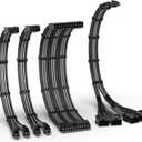 EZDIY-FAB PCIE 5.0 12VHPWR Sleeved Cable Kit, 16AWG Power Supply Cable Extension, 24PIN-ATX/(4+4) PIN-EPS/(12+4) PIN to 4X 8 PIN PCIE- RTX4090/4080/4070Ti Extension Cable- Black/Grey