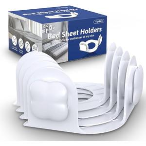 Ecohohoyyds Bed Sheet Holders for Corners: Fitted Bed Sheet Grippers with TwistLock Clips Keep Sheets Tight HeavyDuty Grip Quick All Mattresses Easy Installation 4 Pack White