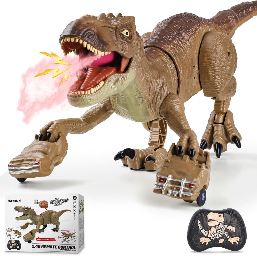Remote Control Tyrannosaurus Rex Dinosaur Toys for Kids 3-5, 5-7, 8-12, RC T Rex Dino Robot Toy with Spray, Roar & Light, Birthday for 3 4 5 6 7 8 9 10 11 12 Year Old Boys (Brown)