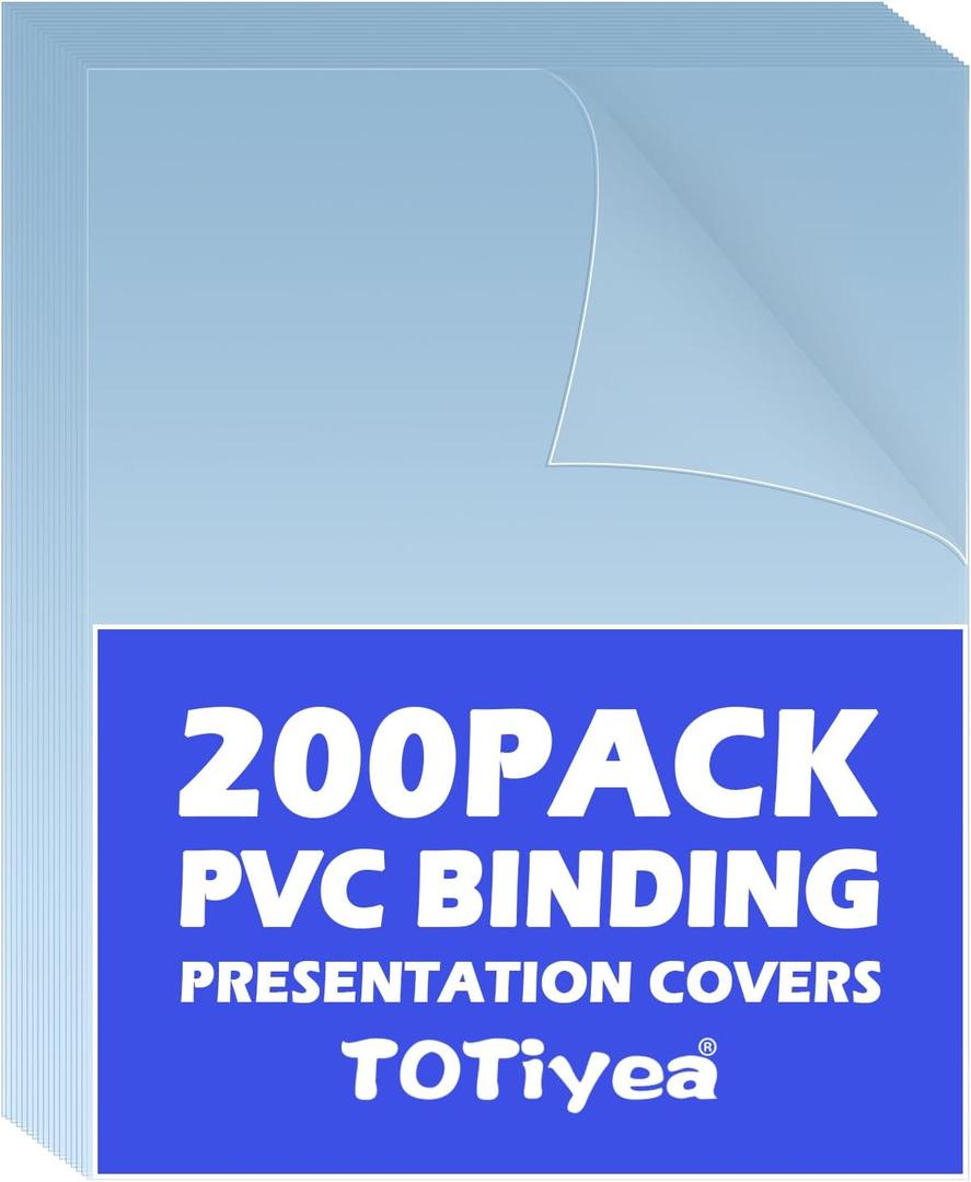 TOTiyea 200 Pack 8 Mil PVC Binding Presentation Covers, Clear Report Covers for Binding,8.5x11 Inches,Letter Size