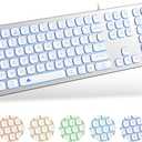POWZAN Aluminum Quiet Wired Keyboard Backlit- Slim Chiclet Key Compatible with Apple iMac, MacBook, Mac and PC, USB Keyboard Numeric Keypad RGB Lighted Key - Silver White