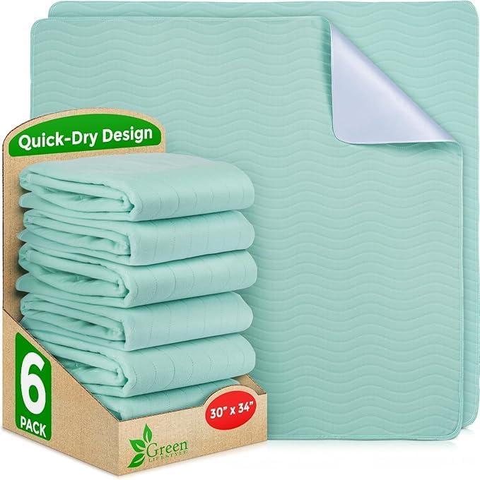 GREEN LIFESTYLE Washable Underpads Pack of 6 - 30x34 and Pack of 2 - 41x41 Bundle - Heavy Absorbency Reusable Bedwetting Incontinence Pads for Kids, Adults, Elderly, and Pets