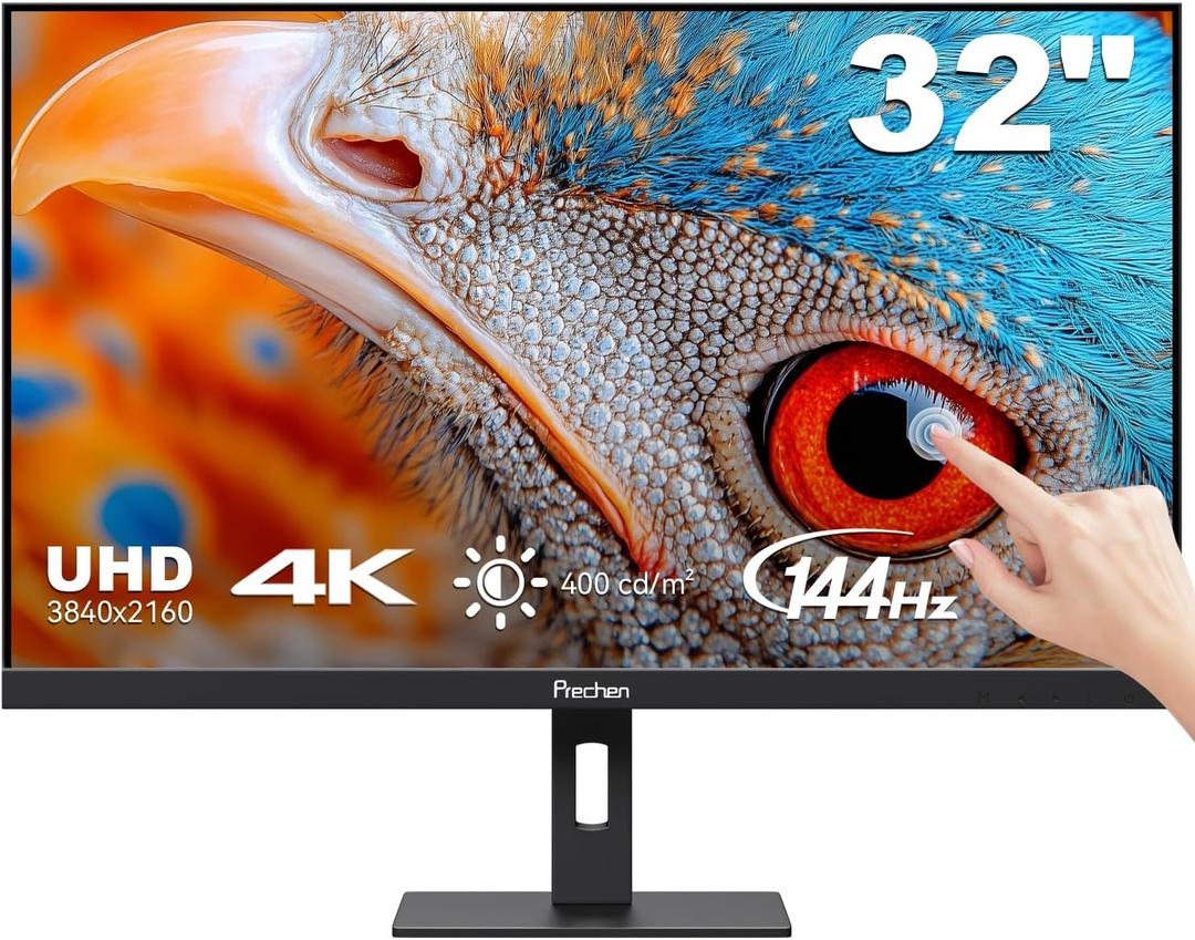 32 Inch 4K Touch Monitor, 144Hz UHD 3840x2160 Desktop Monitor 10-Point Touchscreen, HDMI 2.1 & DP 1.4 & Type-C, HDR 400, Height-Adjustable & Rotatable Stand VESA Mountable External Touch Screen for PC