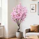 Faux Pink Cherry Blossom 5.5ft(67in) Tall Artificial Plant Indoor Decor Natural Realistic Fake Cherry Blossom Tree for Wedding Party Sakura Plant in Pot for Home Living Room,Office,Outdoor Decor