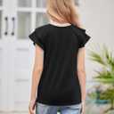 Girls T Shirts Ruffle Short Sleeve Round Neck Loose Blouse Summer Solid Color Casual Girl Tee Tops for 3-12 Years (Black)