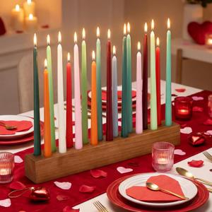 Mumufy 18in Long Wooden Taper Candle Holders for Birthday Party Candlestick Table Centerpiece Giant Wooden Farmhouse Candle Holders Decorations for Birthday Wedding Anniversary Desktop(Dark Brown)