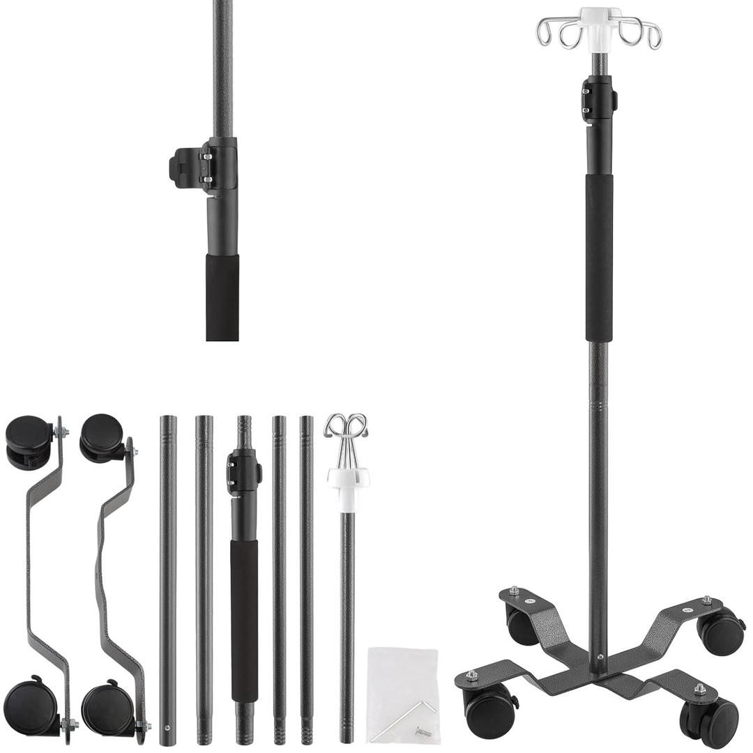 IV Poles with Wheels,47 to 100In Portable IV Floor StandTelescopic with 4 Hooks IV Bag Holder Stand Feeding Pump Stand Stainless Steels Pipe Extension Pole IV Influsion Pole