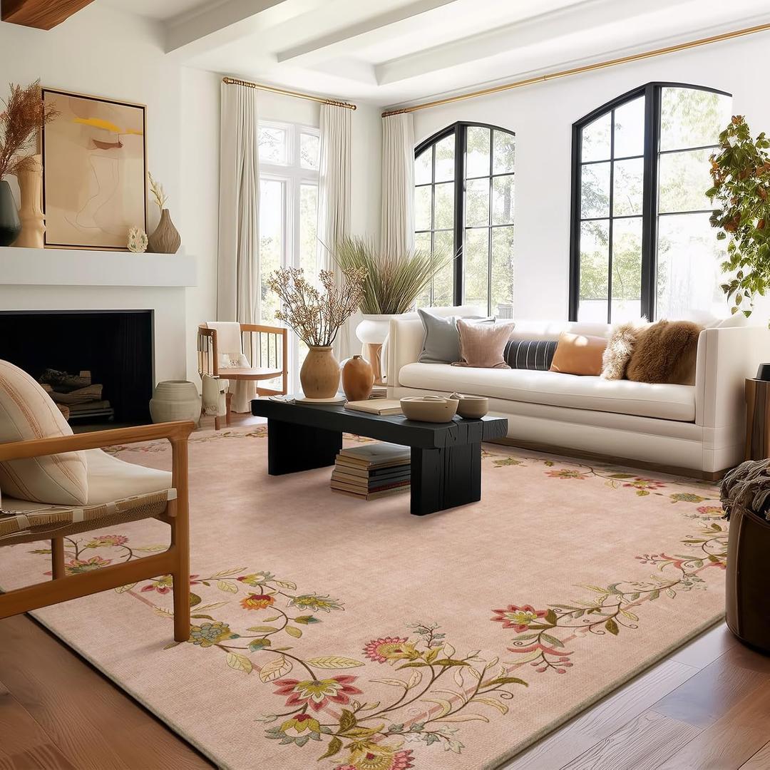 Washable Rug 8x10 Area Rugs for Living Room: Bedroom Rug Stain Resistant Non Slip Low Pile Ultra Soft Faux Wool Lightweight Large Carpets for Dining Room Kitchen Farmhouse Home Office Indoor