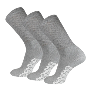 Diamond Star Anti Skid Socks Non Slip Non Binding With Grips Hospital Diabetic Crew Socks For Men Women (3 Pack Grey, Big & Tall Men 13-15 Shoe Size 9-14)