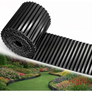 Corrugated Metal Garden Edging, 8'' x 45' Rustproof Edging for Landscape, Flexible Garden Border for Flower Bed, Garden Fence, Lawn, Paver Edging (Black)