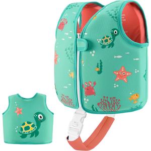 Kids Swim Vest Neoprene Swimming Aid with Adjustable Safety Strap for Age 1-3 and 3-6 (Turtle, 3-6)