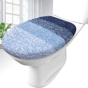 OLANLY Soft Microfiber Bathroom Toilet Lid Cover, Machine Washable Covers, 17.5x15, Stays in Place Rubber Backing, Fits Most Round, Elongated and Oblong Lids, Accessories Decor, Navy