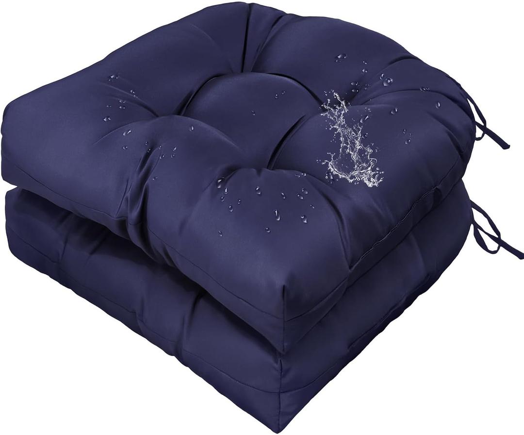Gnostik 2 Pack Outdoor Seat Cushions 18.6"X18.6", Navy Blue Thick Tufted Waterproof Outdoor Chair Cushion for Garden Patio Porch Lawn Furniture, 18.6 x 18.6in