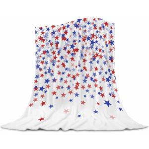 4th of July Throw Blanket, American Flag Blue and Red Stars Throw Blankets, Memorial Day Independence Day Patriotic Lightweight Soft Warm Cozy for All Season 40x50 inches