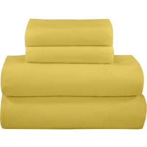 ROYALE LINENS 300 Thread Count 100% Long Staple Combed Cotton Sheet Set - 4 Piece Queen Bed Sheets - 1 Fitted, 1 Flat & 2 Pillow Cases - Soft Cool & Crisp Sheet Set (Queen, Yellow)