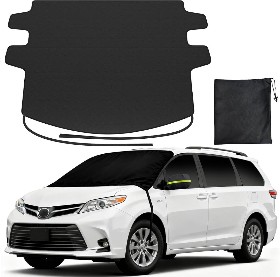 REEVAA Upgraded Car Windshield Cover for Ice & Snow [All-Weather Protection] Magnetic Fit Weatherproof Frost Cover, Winter Accessories, Fit for MPV, Van, Full-Size Trucks