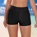 Swim Shorts for Women Stretchy Board Shorts Solid Tankini Bottoms Sport Swimsuit Bottoms (Black, S)