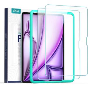 ESR 2 Pack Screen Protector for iPad Air 13 Inch M4/M3/M2 2026/2025/2024 (8th/7th/6th Generation), 9H Tempered Glass with Alignment Frame, Anti-Scratch, Bubble Free, HD Clarity, Apple Pencil Support | 2025/2024, Ultra-Hard, Tempered Glass Film, Guard, with Alignment Frame, Anti-Scratch