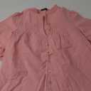 PRETTYGARDEN Women's 2025 Summer Short Lantern Sleeve Tops Loose Fit Button Down Shirt Casual Pleated V Neck Blouses (Large, Pink)